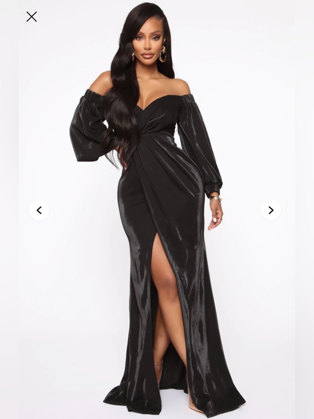 Off-Shoulder Black Satin Evening Gown